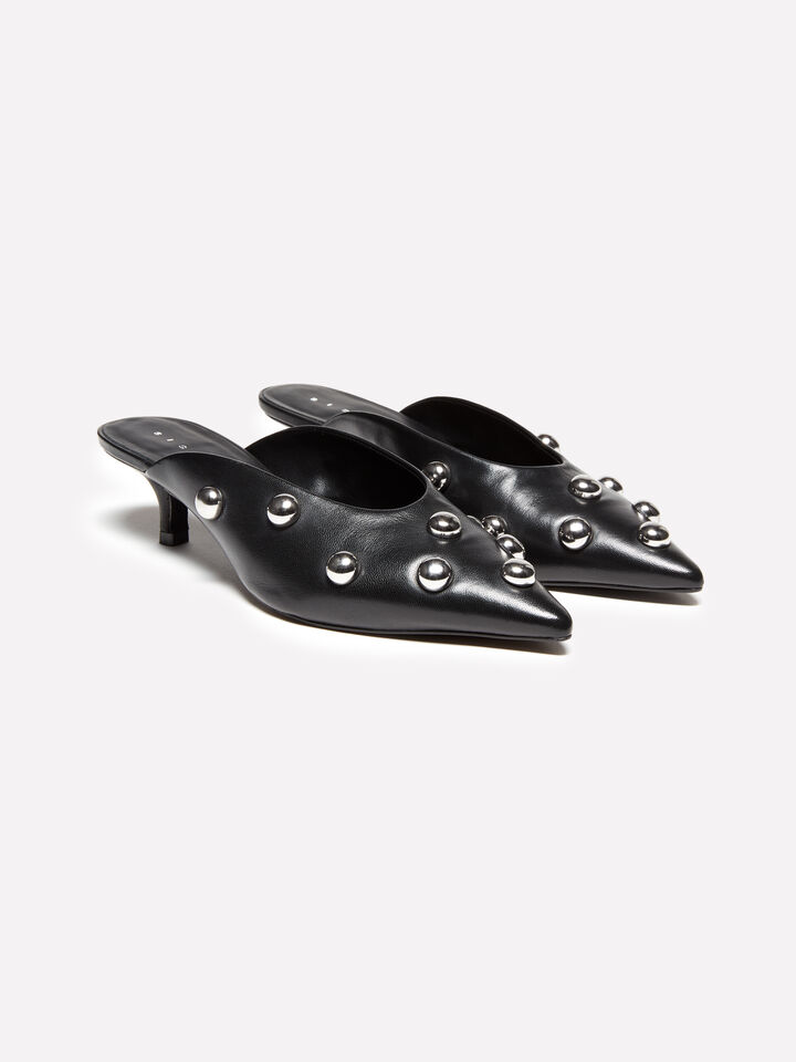 Black mules in 100% leather with cabochon - women's heels - Black | Sisley image number 1